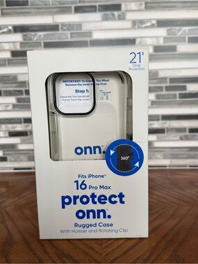 Like New Open Box onn iPhone 16 Pro Max Rugged Case Holster Rotating Clip Clear